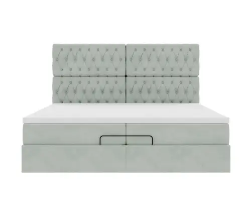 Ottomani Voodiraam Madratsitega, Helehall, 200X200 cm Samet