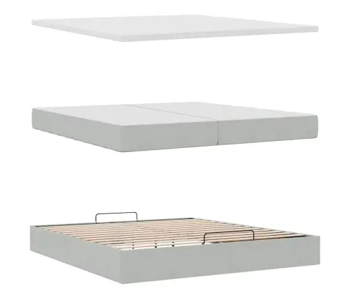 Ottomani Voodiraam Madratsitega, Helehall, 200X200 cm Samet