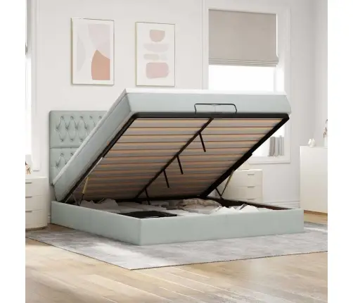 Ottomani Voodiraam Madratsitega, Helehall, 200X200 cm Samet