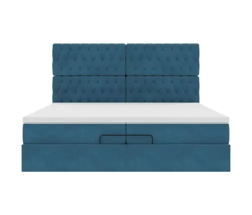 Osmaņu Gultas Rāmis Ar Matračiem Tumši Zils 200X200Cm Audums Vidaxl