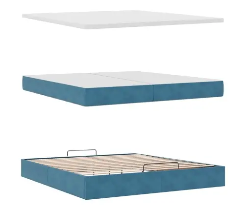 Osmaņu Gultas Rāmis Ar Matračiem Tumši Zils 200X200Cm Audums Vidaxl