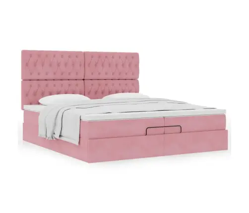 Ottomani Voodiraam Madratsitega, Roosa, 200X200 cm Samet