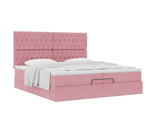 Ottomani Voodiraam Madratsitega, Roosa, 200X200 cm Samet