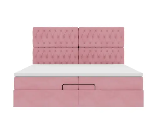 Ottomani Voodiraam Madratsitega, Roosa, 200X200 cm Samet