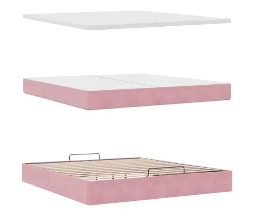 Ottomani Voodiraam Madratsitega, Roosa, 200X200 cm Samet