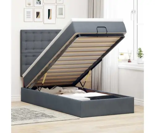 Ottomani Voodiraam Madratsitega, Tumehall, 80X200 cm Samet