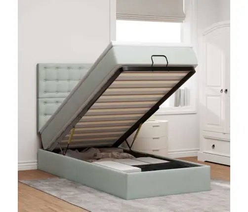 Osmaņu Gultas Rāmis Ar Matračiem Gaiši Pelēks 90X200Cm Samts Vidaxl