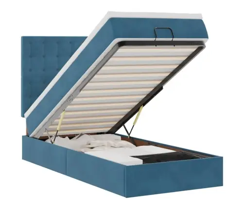 Ottomani Voodiraam Madratsitega, Tumesinine, 90X200 cm Samet