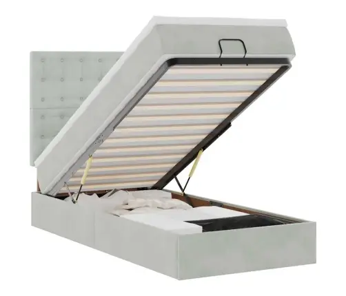 Ottomani Voodiraam Madratsitega, Helehall, 100X200 cm Samet