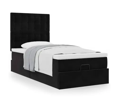 Osmanų Lovos Rėmas Su Čiužiniais, Juodas, 100X200cm Aksomas