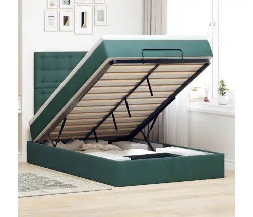 Osmaņu Gultas Rāmis Ar Matračiem Tumši Zaļš 120X190Cm Samts Vidaxl