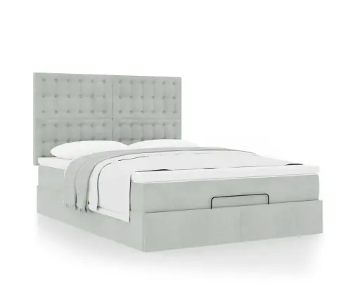 Osmaņu Gulta Ar Matračiem, Gaiši Pelēks, 140X190 Cm, Samts Vidaxl