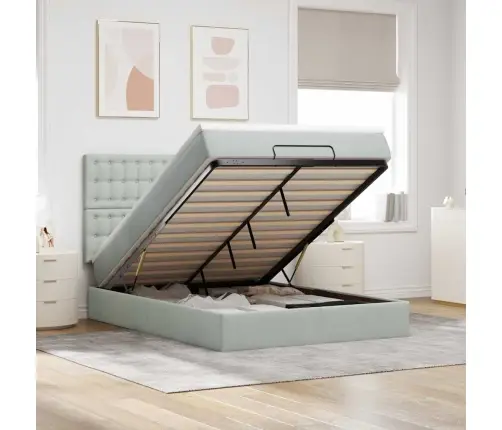 Osmaņu Gulta Ar Matračiem, Gaiši Pelēks, 140X190 Cm, Samts Vidaxl