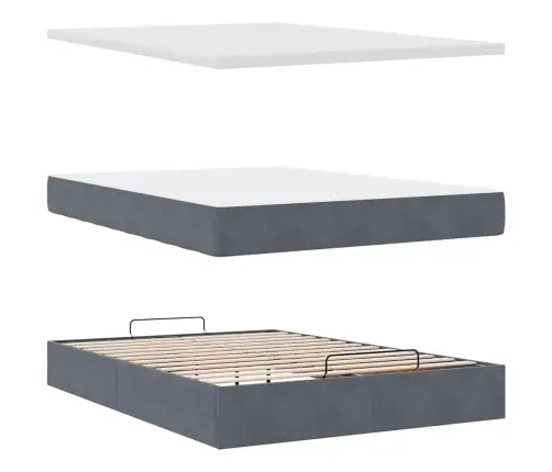 Osmaņu Gultas Rāmis Ar Matračiem Tumši Pelēks 140X190Cm Samts Vidaxl