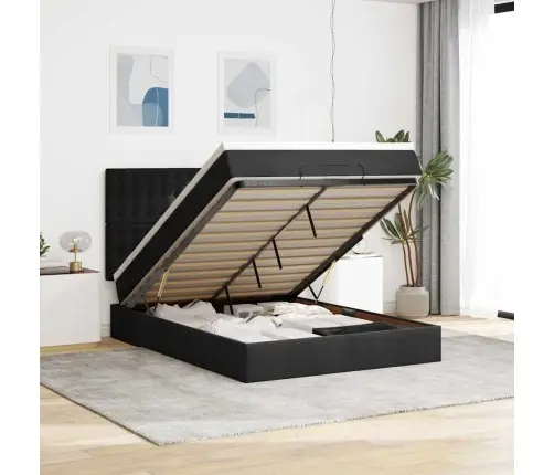 Osmaņu Gultas Rāmis Ar Matračiem Melns 140X190 Cm Samts Vidaxl