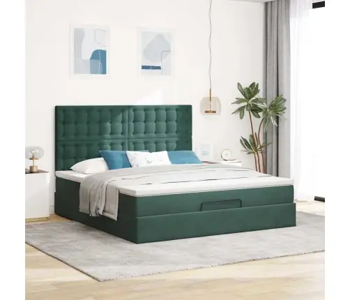 Osmaņu Gultas Rāmis Ar Matračiem Tumši Zaļš 160X200Cm Audums Vidaxl