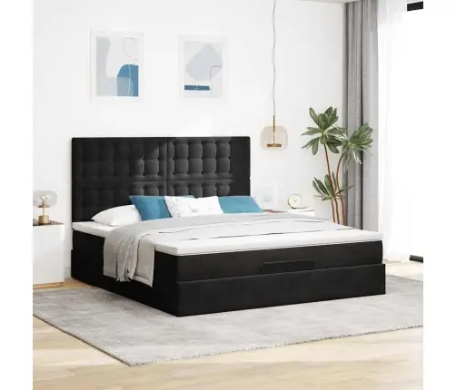 Osmaņu Gultas Rāmis Ar Matračiem Melns 180X200Cm Audums Vidaxl Osmaņu Gultas Rāmis Ar Matračiem Melns 180X200Cm Audums Vidaxl