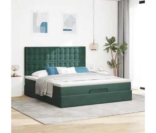 Osmaņu Gultas Rāmis Ar Matračiem Tumši Zaļš 180X200Cm Audums Vidaxl