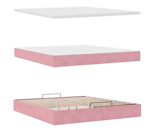 Osmaņu Gultas Rāmis Ar Matračiem Rozā 180X200Cm Audums Vidaxl
