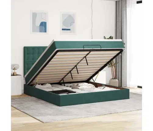 Osmanų Lovos Rėmas Su Čiužiniais, Žalias, 200X200cm Aksomas