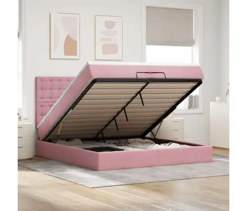 Osmaņu Gultas Rāmis Ar Matračiem Rozā 200X200Cm Audums Vidaxl