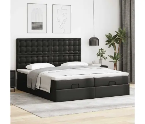 Osmaņu Gultas Rāmis Ar Matračiem Melns 180X200 Cm Mākslīgā Āda Vidaxl