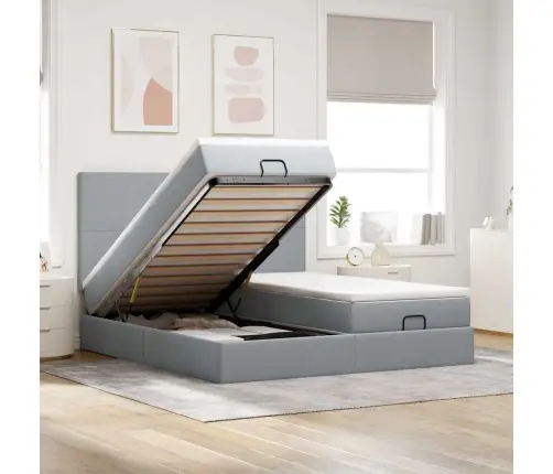 Ottomani Voodiraam Madratsitega, Helehall, 200X200cm Kangas