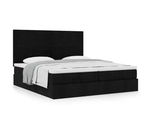 Osmaņu Gultas Rāmis Ar Matračiem Melns 200X200Cm Audums Vidaxl