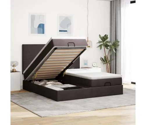 Osmaņu Gultas Rāmis Ar Matračiem Tumši Brūns 200X200Cm Audums Vidaxl