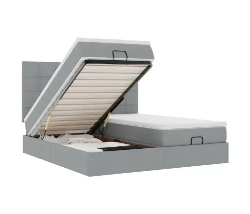 Osmaņu Gultas Rāmis Ar Matračiem Gaiši Pelēks 160X200Cm Audums Vidaxl