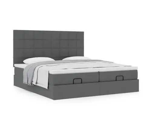 Ottomani Voodiraam Madratsitega, Tumehall, 160X200cm Kangas