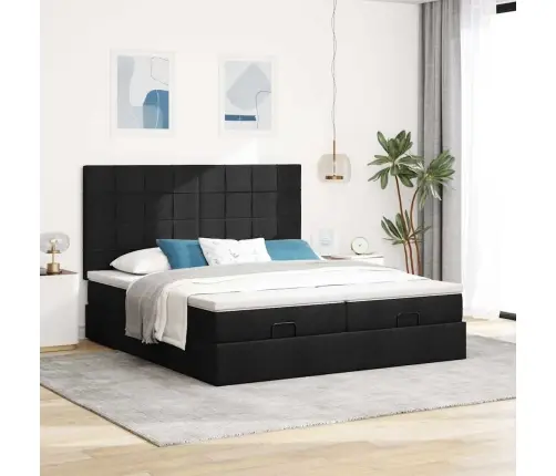 Osmaņu Gultas Rāmis Ar Matračiem Melns 180X200Cm Audums Vidaxl