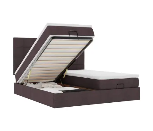 Osmaņu Gultas Rāmis Ar Matračiem Tumši Brūns 180X200Cm Audums Vidaxl