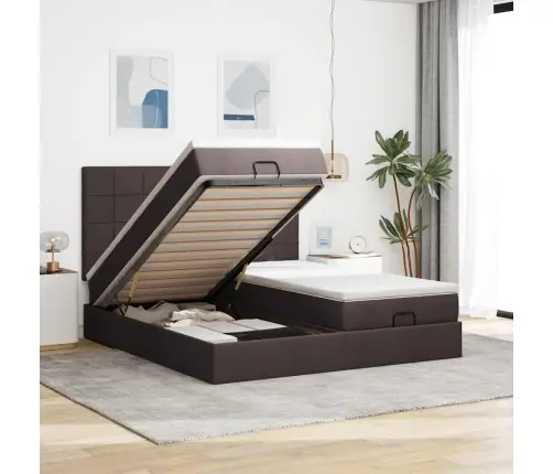 Osmaņu Gultas Rāmis Ar Matračiem Tumši Brūns 180X200Cm Audums Vidaxl