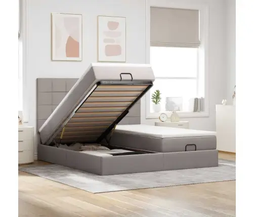 Osmaņu Gultas Rāmis Ar Matračiem Pelēkbrūns 200X200Cm Audums Vidaxl