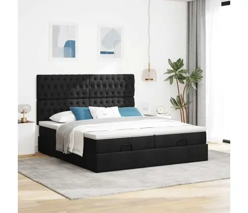 Osmaņu Gultas Rāmis Ar Matračiem Melns 160X200Cm Audums Vidaxl