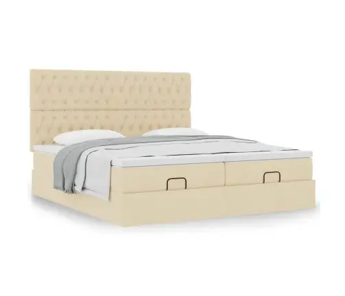 Ottomani Voodiraam Madratsitega, Kreemjas, 160X200cm Kangas