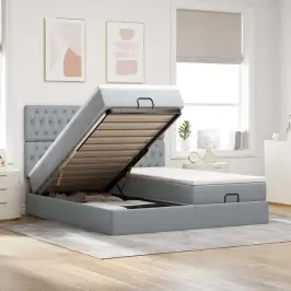 Osmanų Lovos Rėmas Su Čiužiniais, Pilkas, 180X200cm Audinys