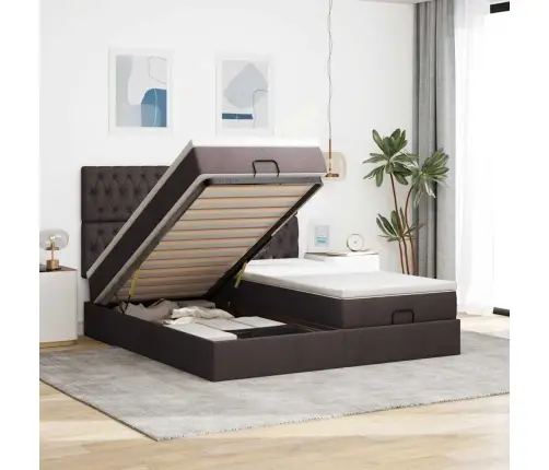 Osmaņu Gultas Rāmis Ar Matračiem Tumši Brūns 180X200Cm Audums Vidaxl