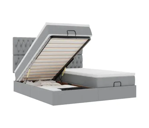 Osmaņu Gultas Rāmis Ar Matračiem Gaiši Pelēks 200X200Cm Audums Vidaxl