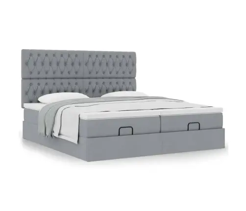 Osmaņu Gultas Rāmis Ar Matračiem Gaiši Pelēks 200X200Cm Audums Vidaxl