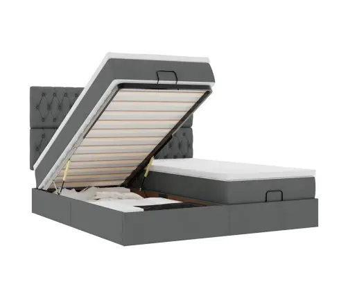 Osmaņu Gultas Rāmis Ar Matračiem Tumši Pelēks 200X200Cm Audums Vidaxl