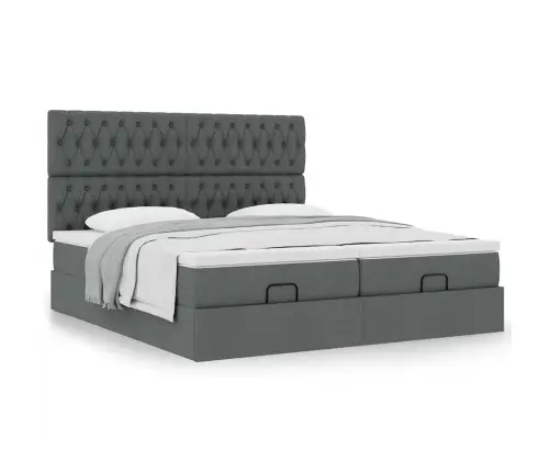 Osmaņu Gultas Rāmis Ar Matračiem Tumši Pelēks 200X200Cm Audums Vidaxl