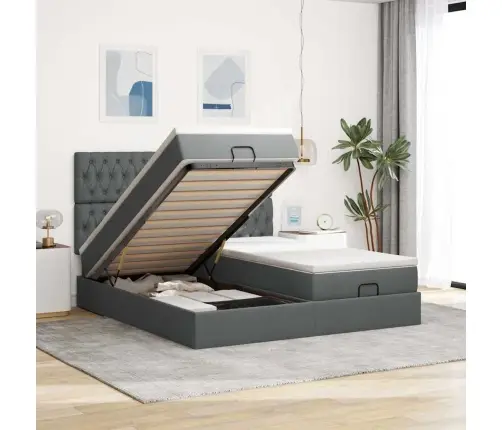 Osmaņu Gultas Rāmis Ar Matračiem Tumši Pelēks 200X200Cm Audums Vidaxl