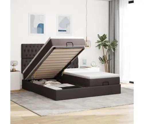 Ottomani Voodiraam Madratsitega, Tumepruun, 200X200cm Kangas