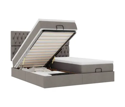 Osmaņu Gultas Rāmis Ar Matračiem Pelēkbrūns 200X200Cm Audums Vidaxl