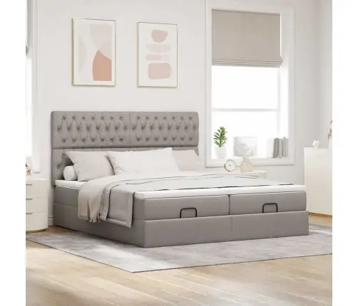 Osmaņu Gultas Rāmis Ar Matračiem Pelēkbrūns 200X200Cm Audums Vidaxl