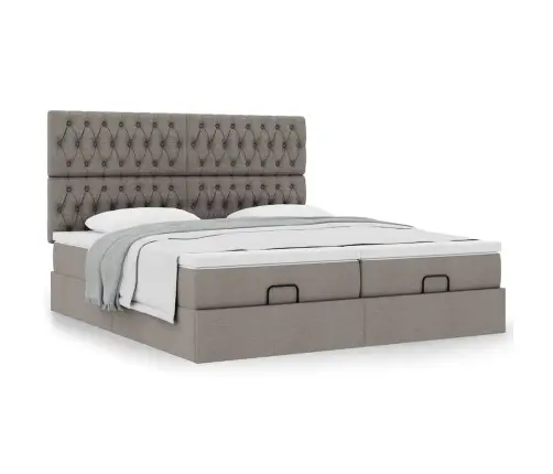 Osmaņu Gultas Rāmis Ar Matračiem Pelēkbrūns 200X200Cm Audums Vidaxl