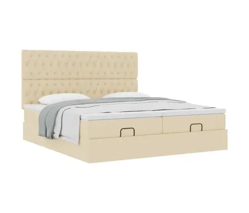 Ottomani Voodiraam Madratsitega, Kreemjas, 200X200cm Kangas