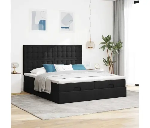 Osmaņu Gultas Rāmis Ar Matračiem Melns 160X200Cm Audums Vidaxl